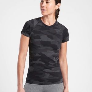 Athleta perfect condition, black camouflage workout shirt, short sleeve